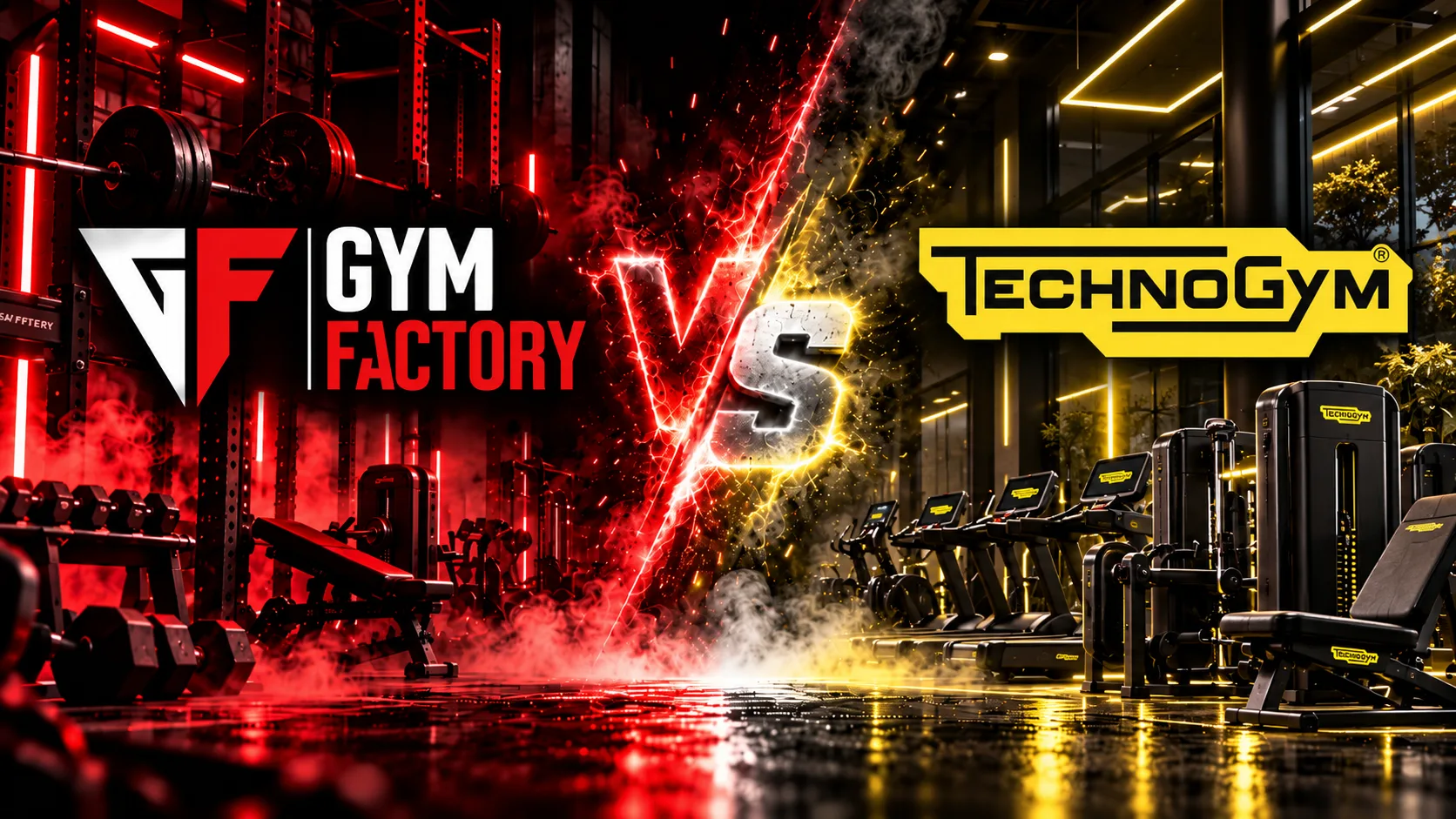 Gym Factory heavy-duty strength machines in a dark studio, the Lithuanian-made range compared with Technogym in this guide